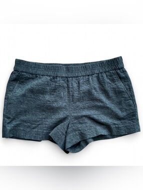 Preppy Minimalist Black Jacquard Cotton Shorts with Elastic Waistband & Pockets